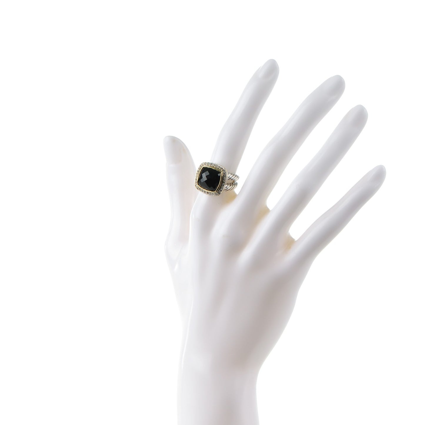 Sterling Silver 18K Yellow Gold Diamond Black Onyx 11mm Albion Ring 51 5.75