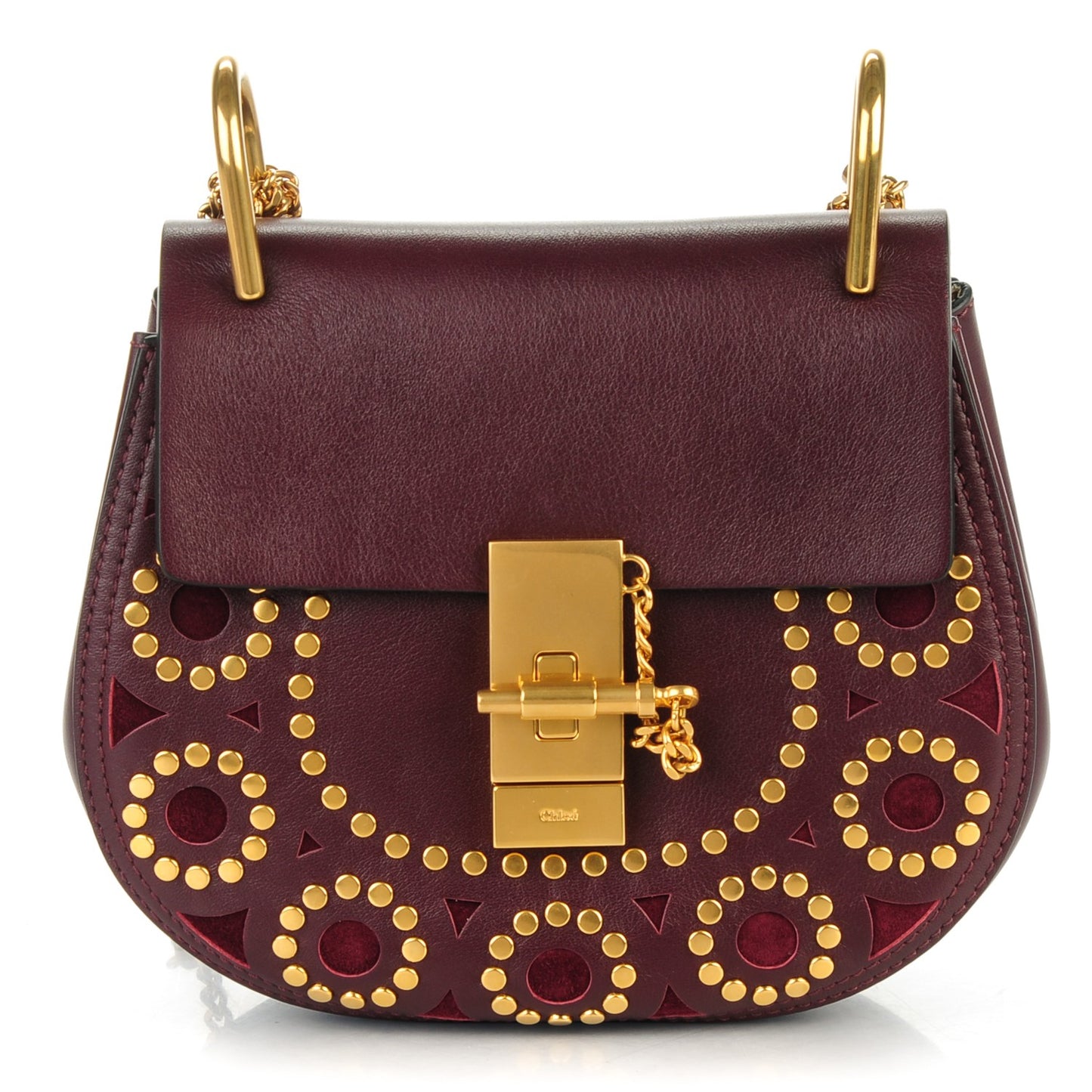 Calfskin Studded Drew Shoulder Bag Dark Purple