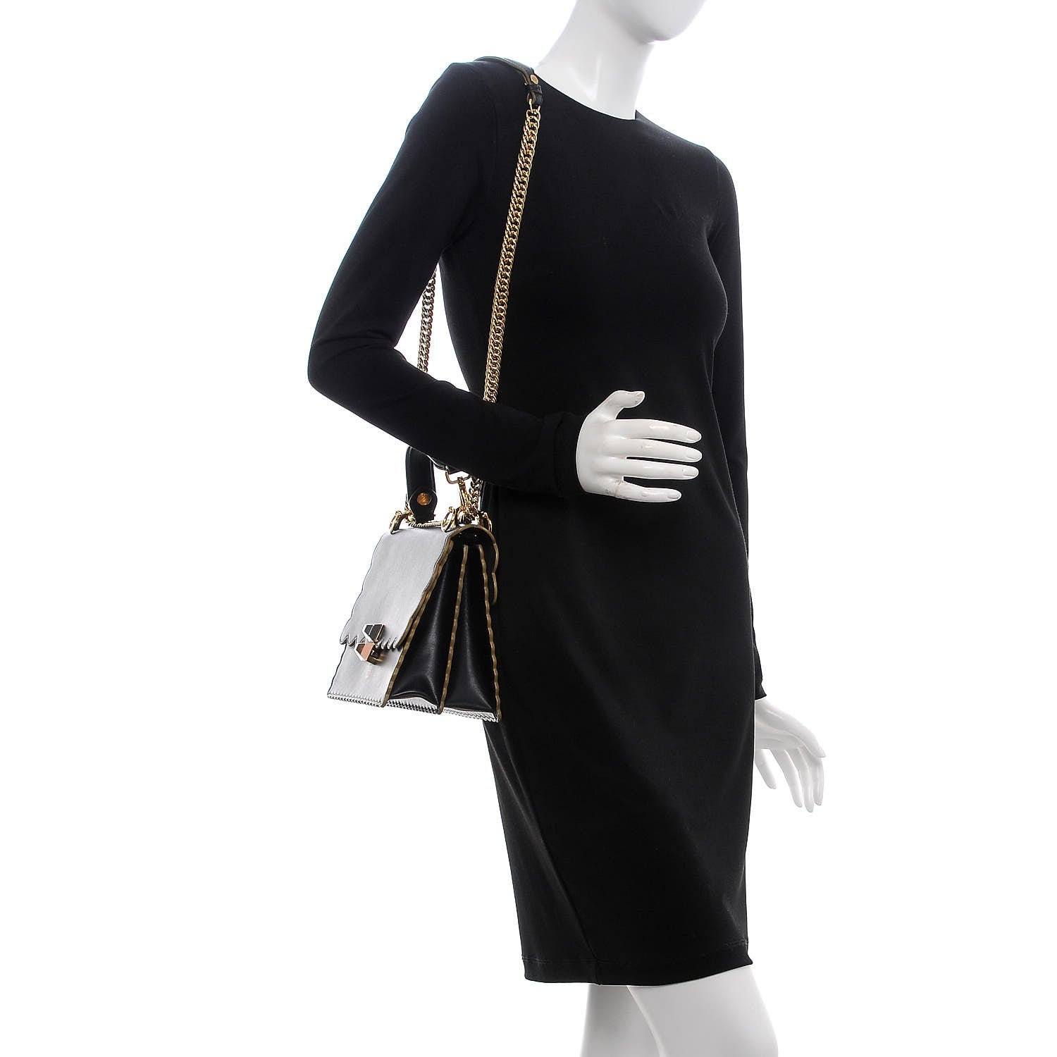 Fendi Vitello Liberty Scalloped Studded Kan I Shoulder Bag Black 2 of 7