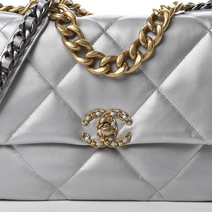 Chanel Metallic Goatskin Quilted Large 19 Flap Silver 7 of 10