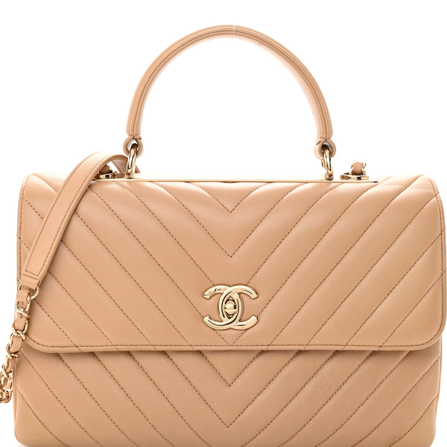 Chanel Lambskin Chevron Quilted Medium Trendy CC Dual Handle Flap Bag Beige 8 of 10
