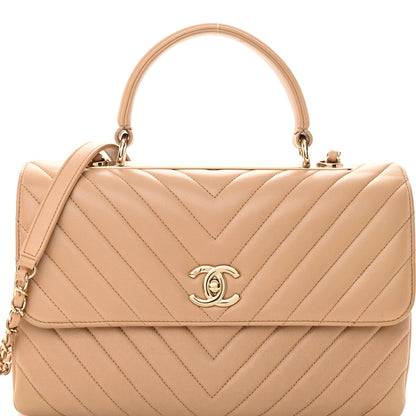 Chanel Lambskin Chevron Quilted Medium Trendy CC Dual Handle Flap Bag Beige 8 of 10