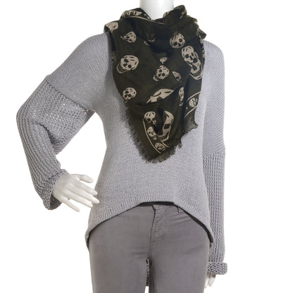 Alexander McQueen Wool Silk Cashmere Skull Scarf Black Ivory 2 of 6