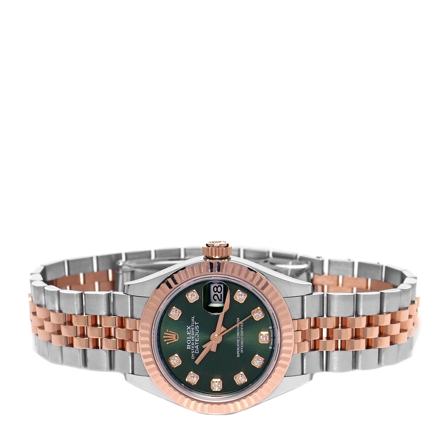Rolex Stainless Steel 18K Everose Gold Diamond 28mm Oyster Perpetual Datejust Watch Green 279171 2 of 5
