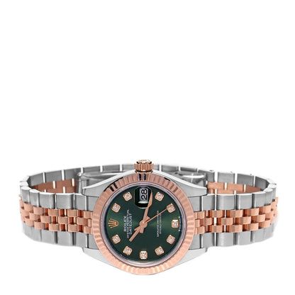 Rolex Stainless Steel 18K Everose Gold Diamond 28mm Oyster Perpetual Datejust Watch Green 279171 2 of 5