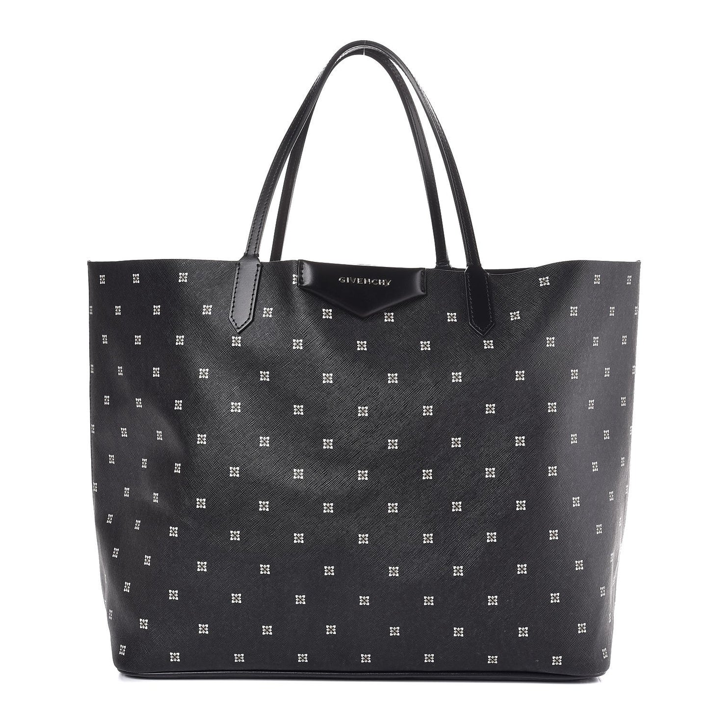 Textured Coated Canvas Mini Lilies Print Large Antigona Tote Black