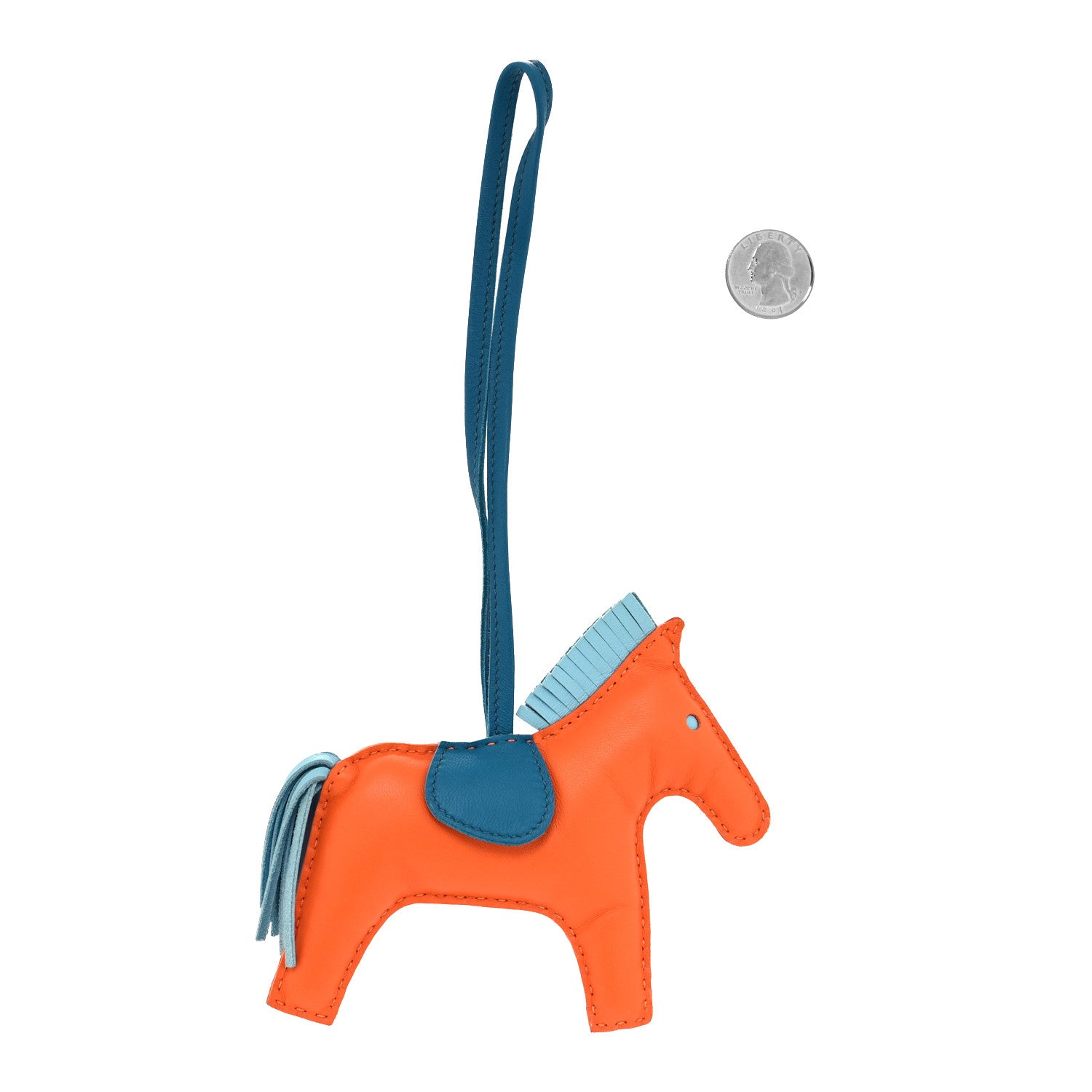 Hermes Milo Lambskin Grigri Rodeo Horse Bag Charm MM Orange Poppy Celeste Cobalt 2 of 3