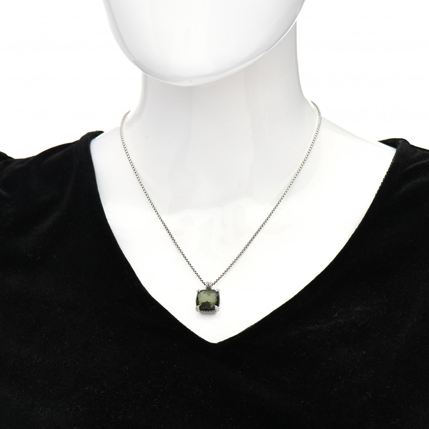 Sterling Silver Diamond Green Orchid 14mm Chatelaine Pendant Necklace