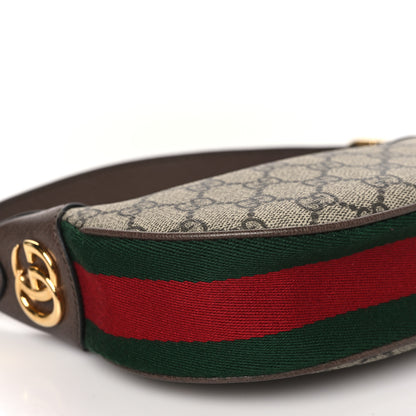 Gucci GG Supreme Monogram Textured Calfskin Web Mini Ophidia Half Moon Hobo Beige Ebony New Acero 8 of 9