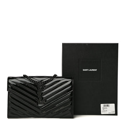 Saint Laurent Patent Matelasse Chevron Monogram Chain Wallet Black 18 of 18