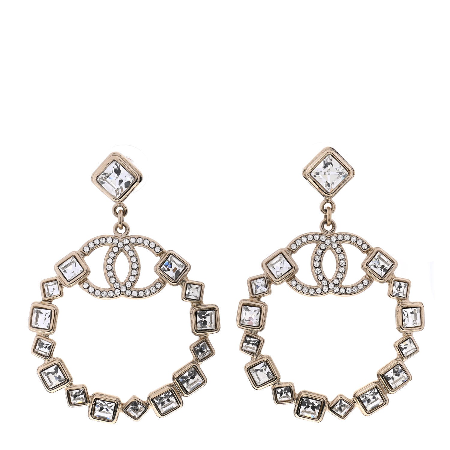 Chanel Pearl Crystal Nefertiti CC Drop Earrings Gold 1 of 4