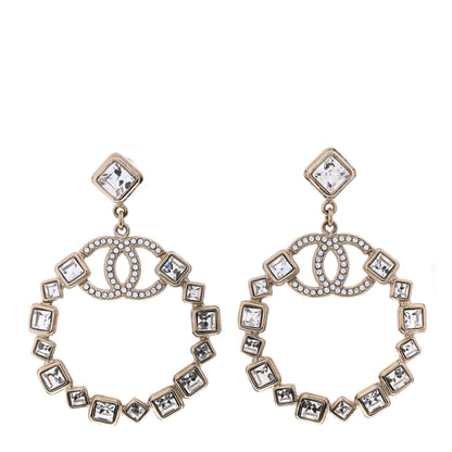 Chanel Pearl Crystal Nefertiti CC Drop Earrings Gold 1 of 4