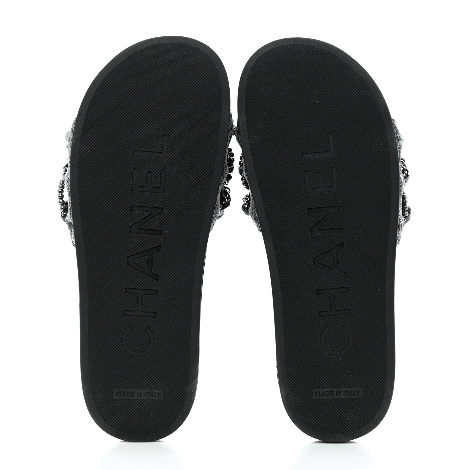 Chanel Fantasy Lambskin Chain Flat Sandals 37 Silver Black 5 of 10