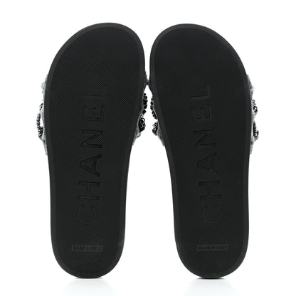 Chanel Fantasy Lambskin Chain Flat Sandals 37 Silver Black 5 of 10