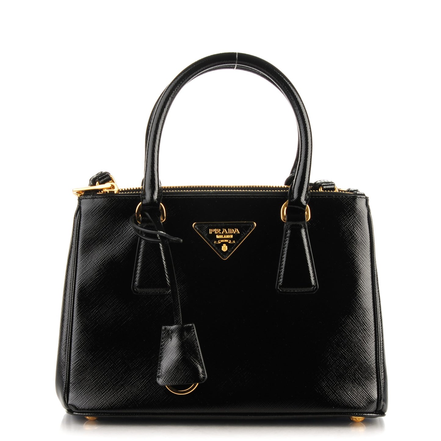 Saffiano Vernice Mini Galleria Double Zip Tote Black