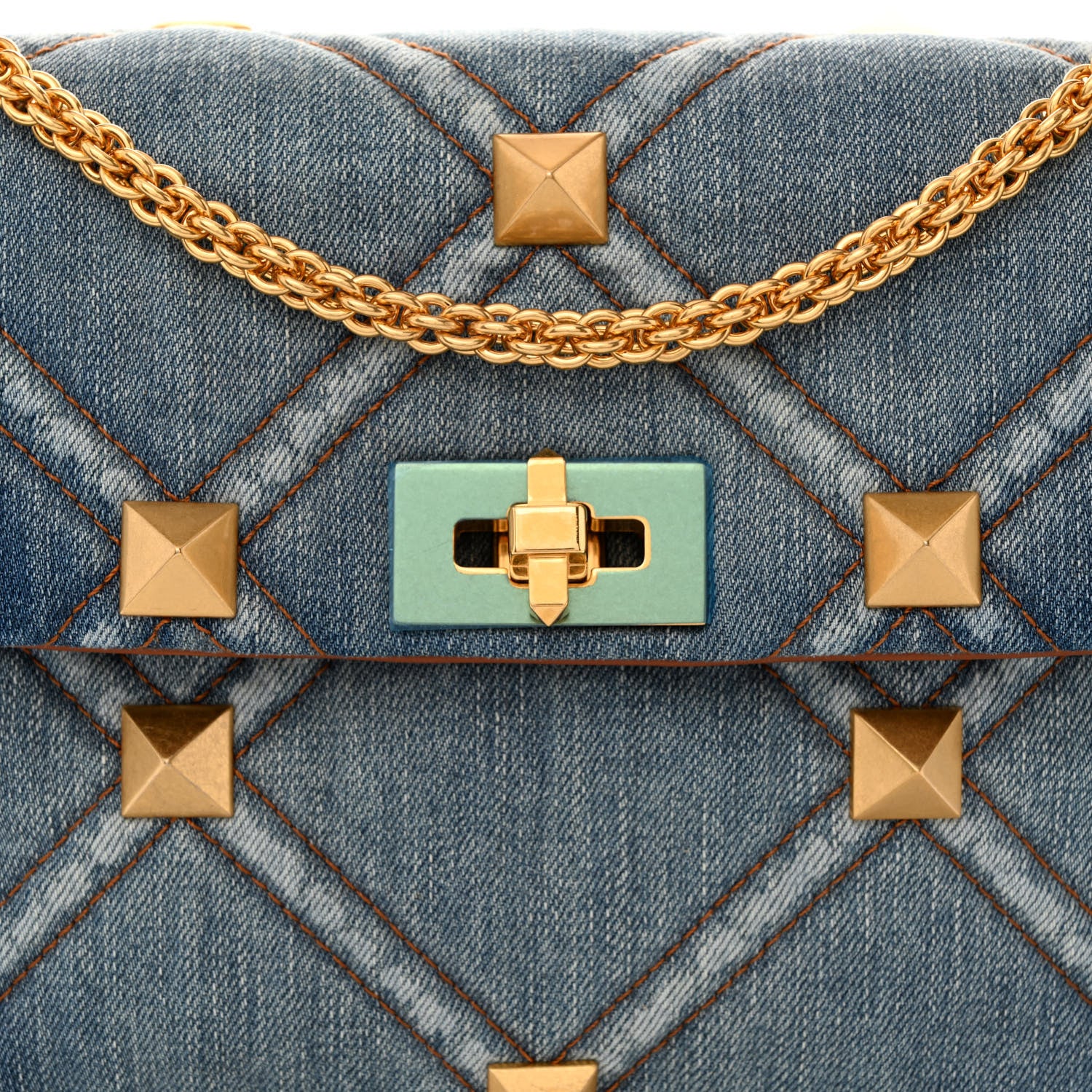 Valentino Garavani Denim Large Roman Stud Shoulder Bag Light Denim Selleria 7 of 9