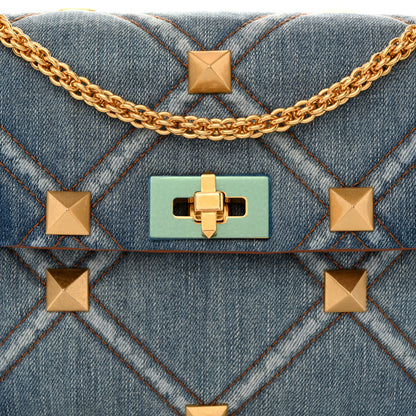 Valentino Garavani Denim Large Roman Stud Shoulder Bag Light Denim Selleria 7 of 9
