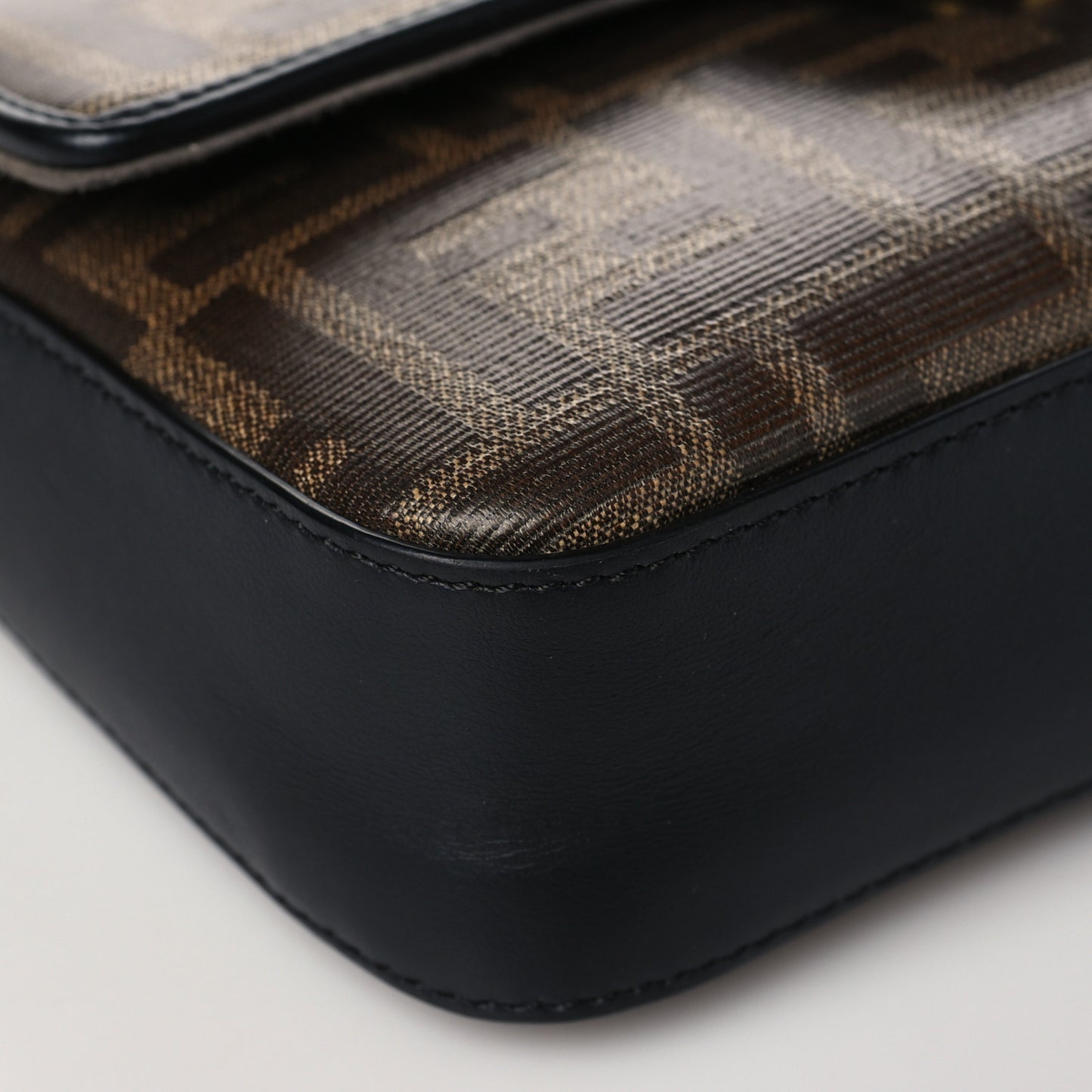Glazed Fabric Vitello Century FF 1974 Stamp Patch Mini Double F Crossbody Bag Mogano Panna Black