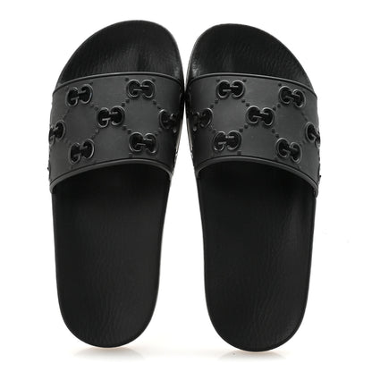 Gucci Rubber GG Monogram Perforated Womens Slide Sandals 37 Black 2 of 8