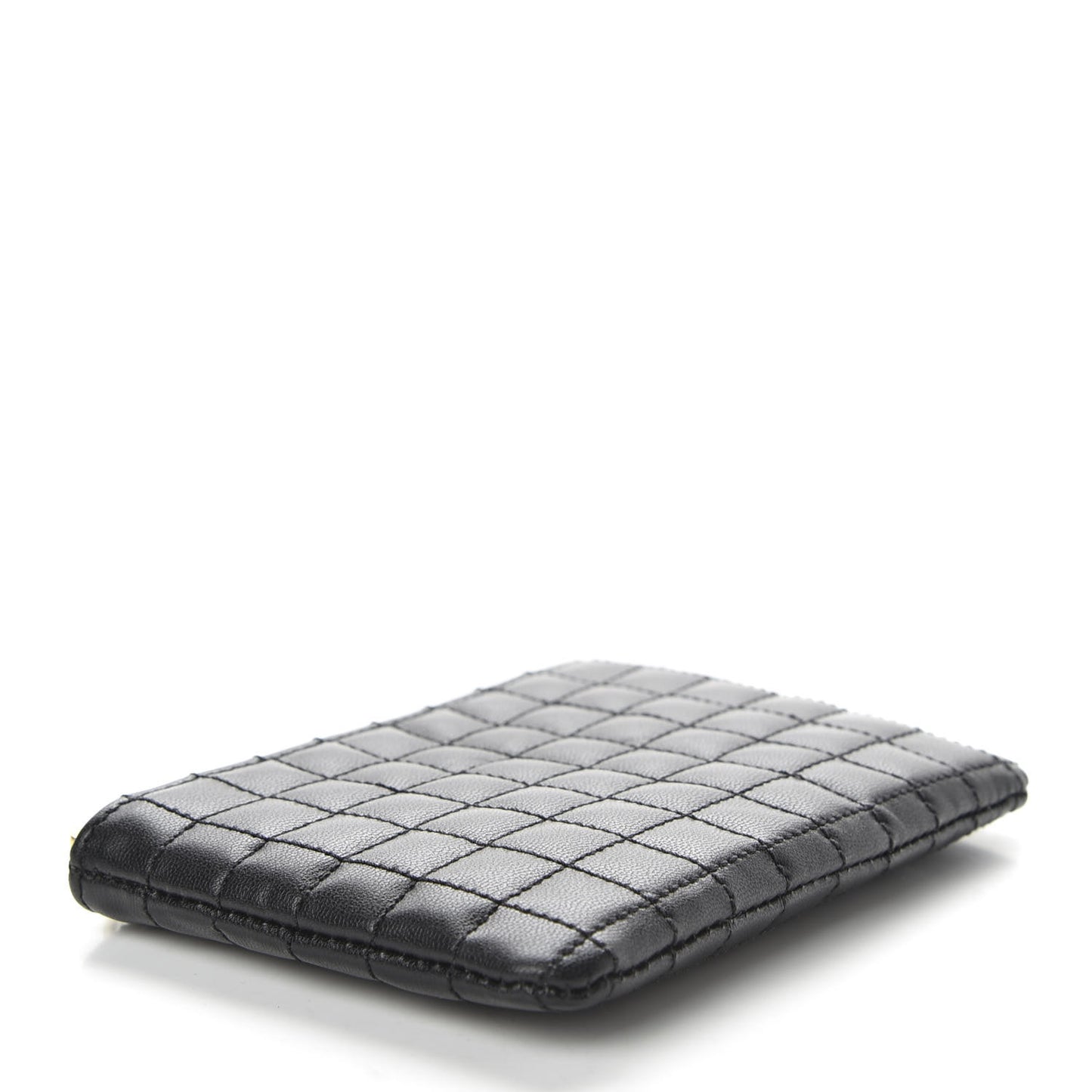 Calfskin Quilted C Charm Coin Card Pouch Black