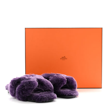Hermes Woolskin Oran Sandals 35 Violet Fonce 9 of 9