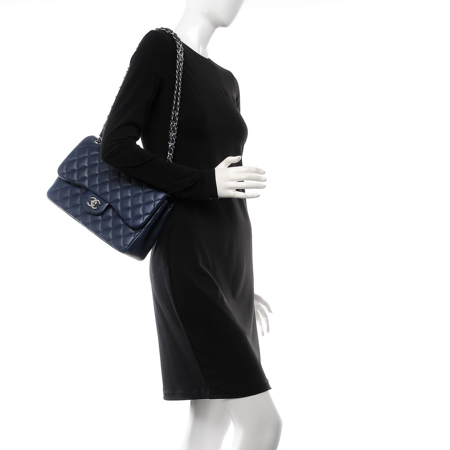 Lambskin Quilted Jumbo Double Flap Dark Blue