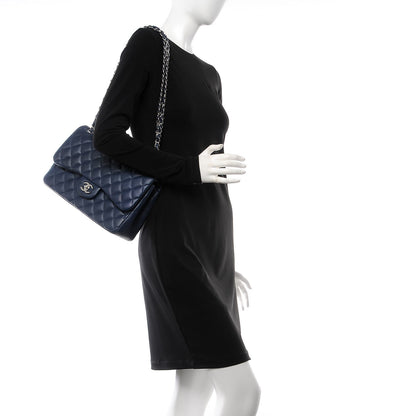 Chanel Lambskin Quilted Jumbo Double Flap Dark Blue 2 of 7