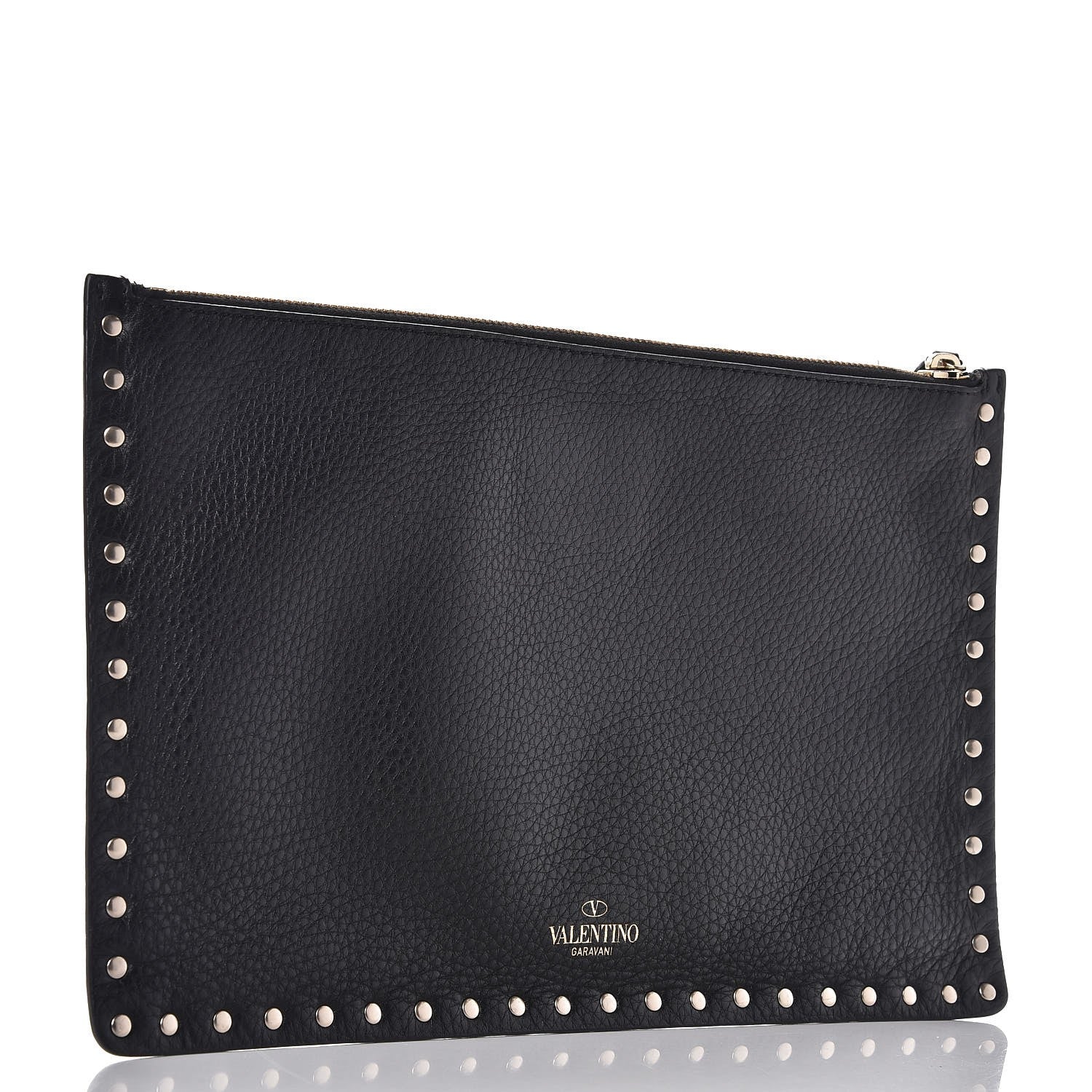 Valentino Garavani Pebbled Calfskin Large Rockstud Zip Pouch Black 3 of 8