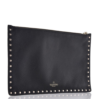 Valentino Garavani Pebbled Calfskin Large Rockstud Zip Pouch Black 3 of 8