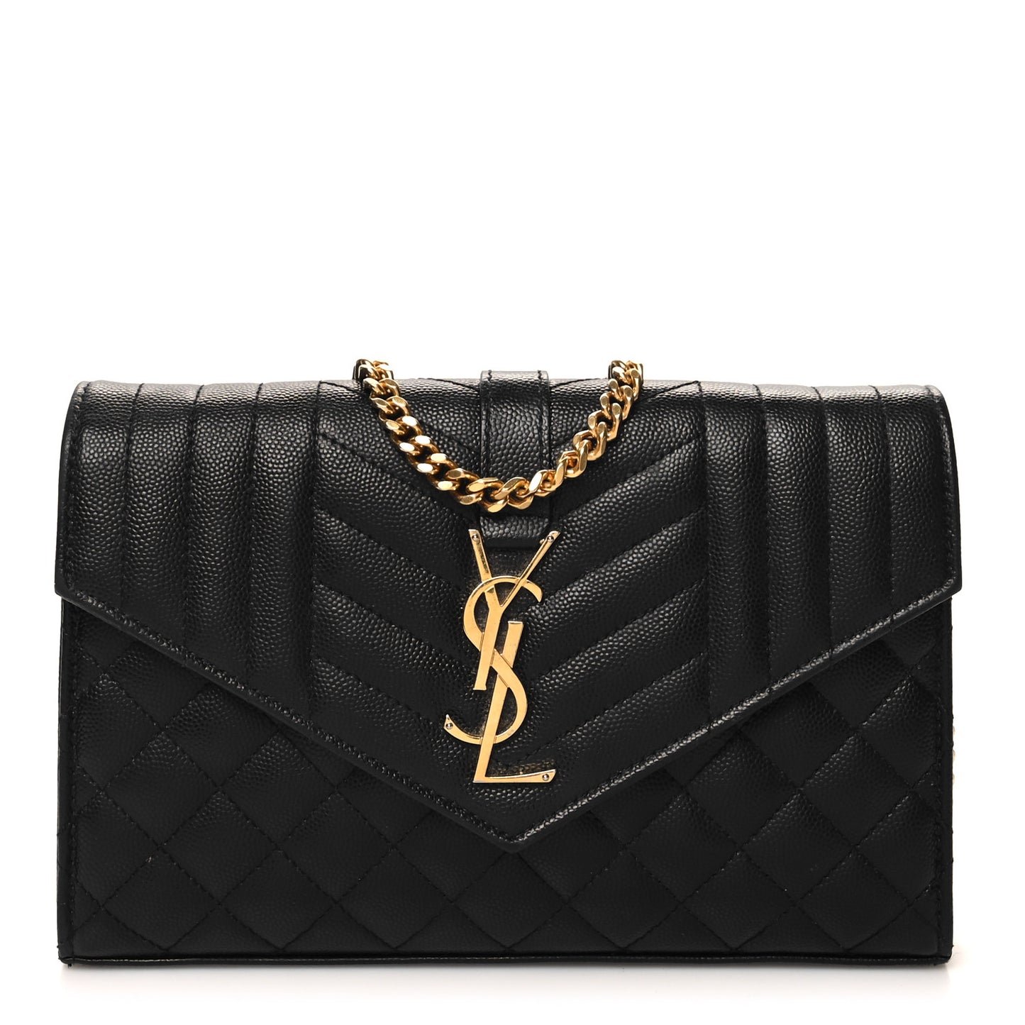 Grain De Poudre Mixed Matelasse Triquilt Monogram Chain Wallet Black