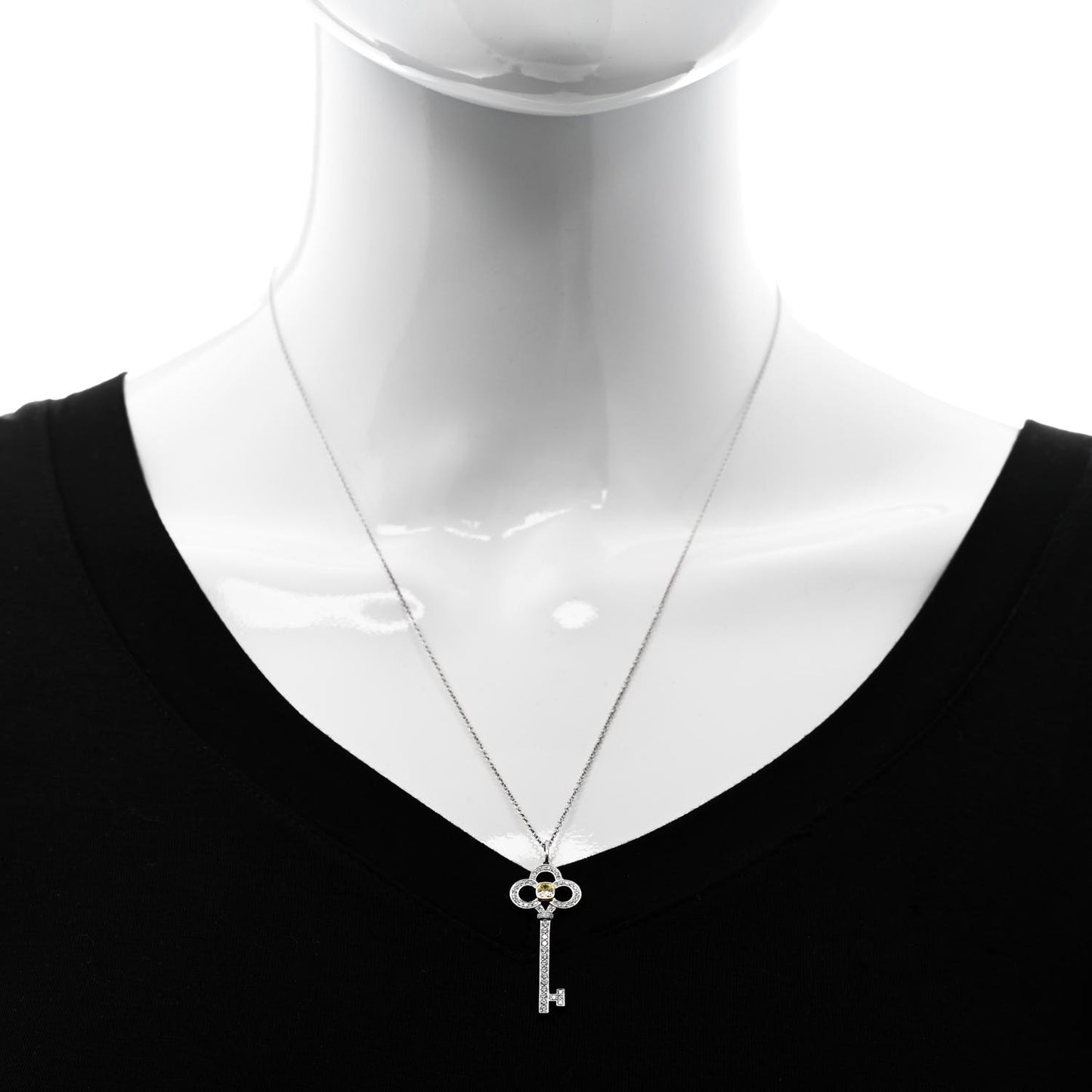 Platinum 18K Yellow White Gold Yellow Diamond Crown Key Pendant Necklace