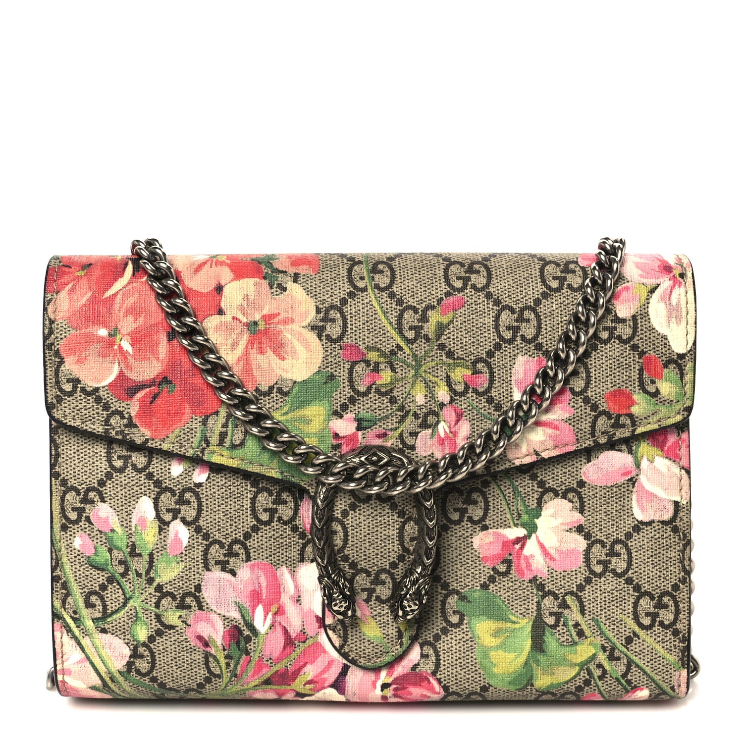 Gucci GG Supreme Monogram Blooms Mini Dionysus Chain Wallet Beige Multicolor Dry Rose 1 of 10