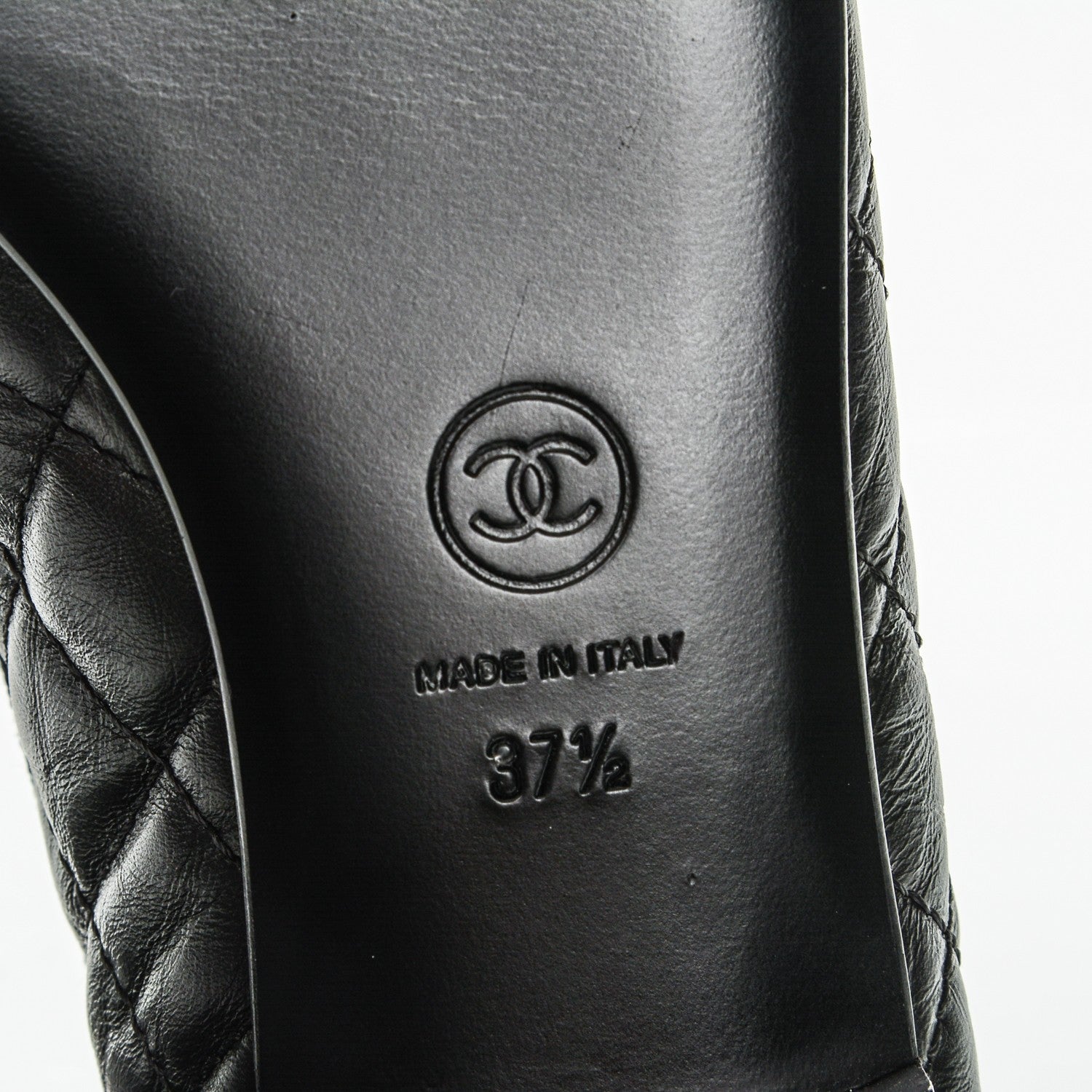 Chanel Aged Calfskin Quilted CC Cap Toe Ballerina Flats 37.5 Black 6 of 8
