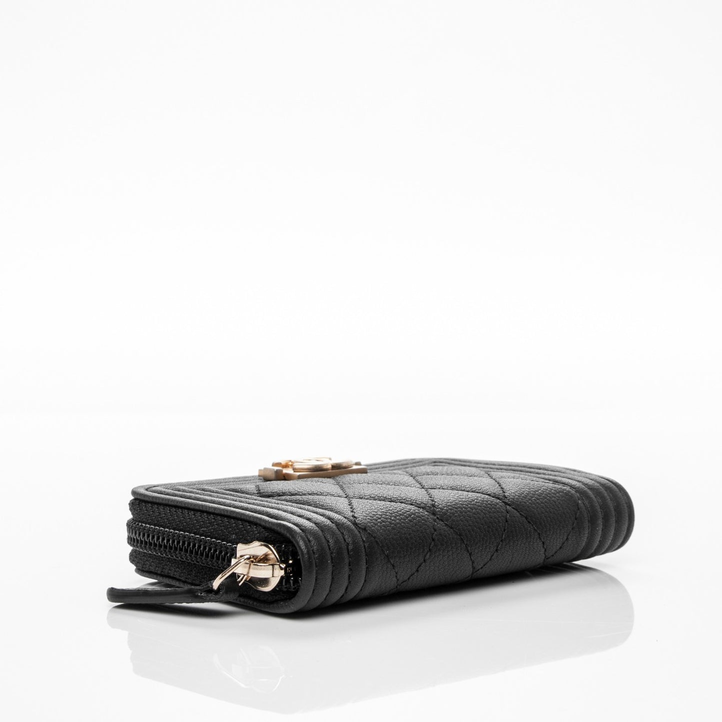 Caviar Quilted Boy Zip Around Coin Purse Wallet Black