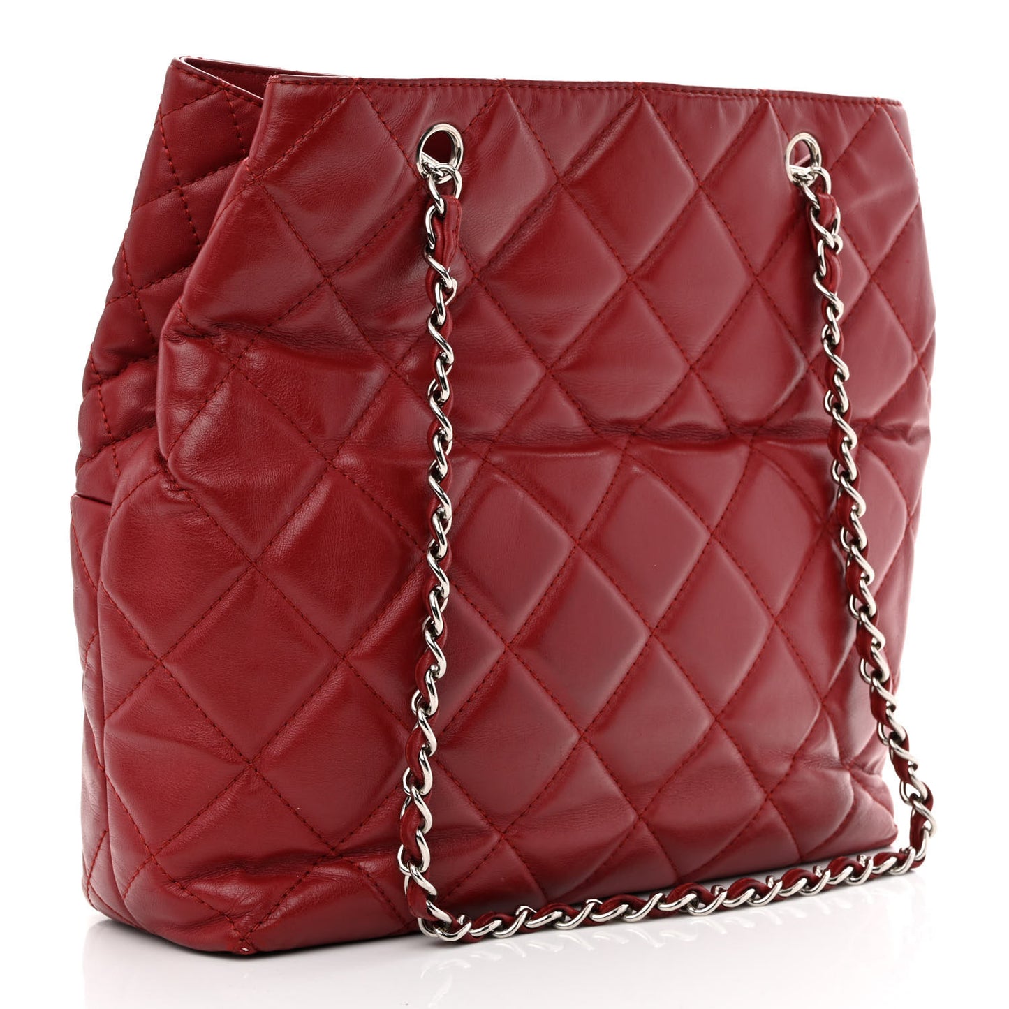 Calfskin Quilted In the Business North South Tote Red
