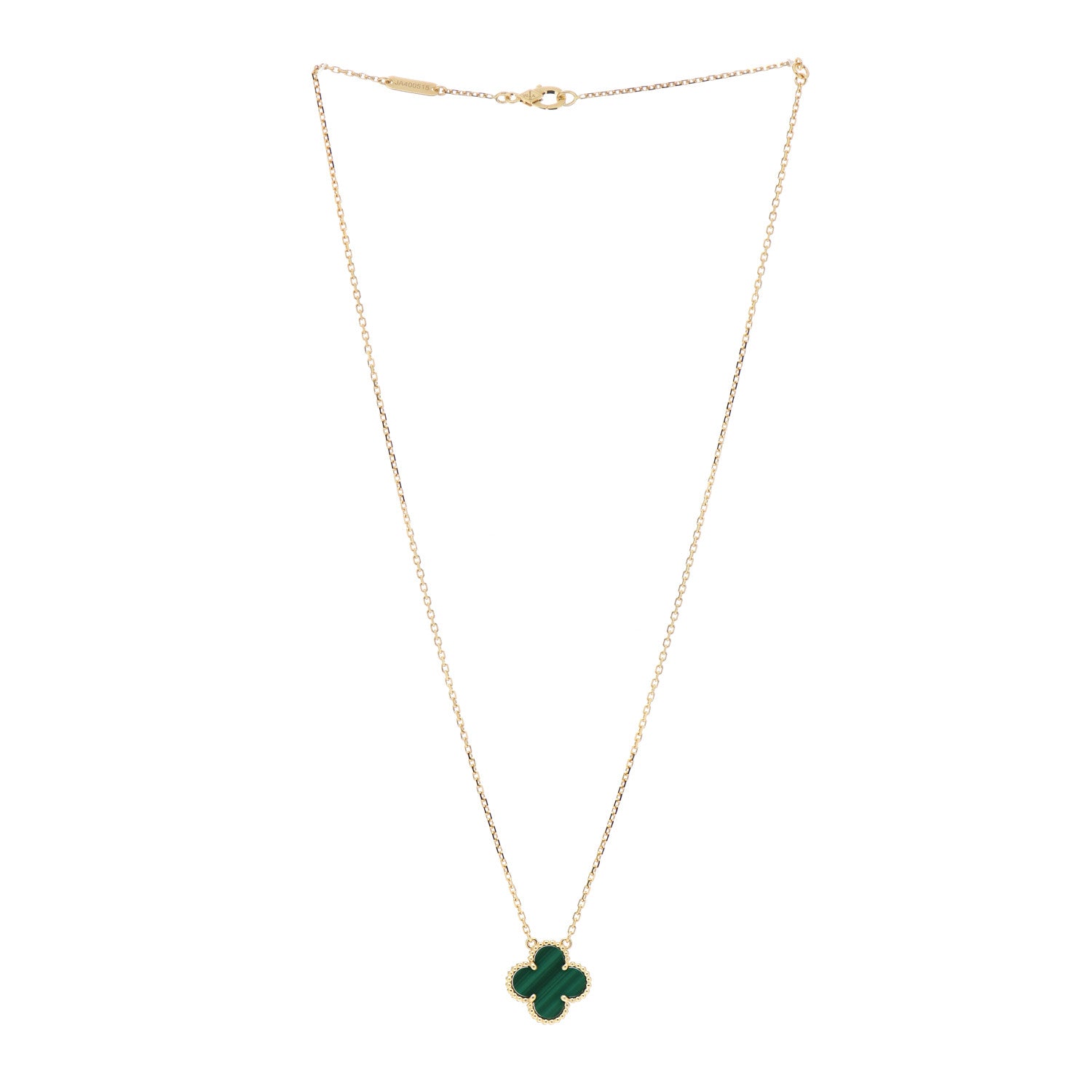 Van Cleef & Arpels 18K Yellow Gold Malachite Vintage Alhambra Pendant Necklace 3 of 4