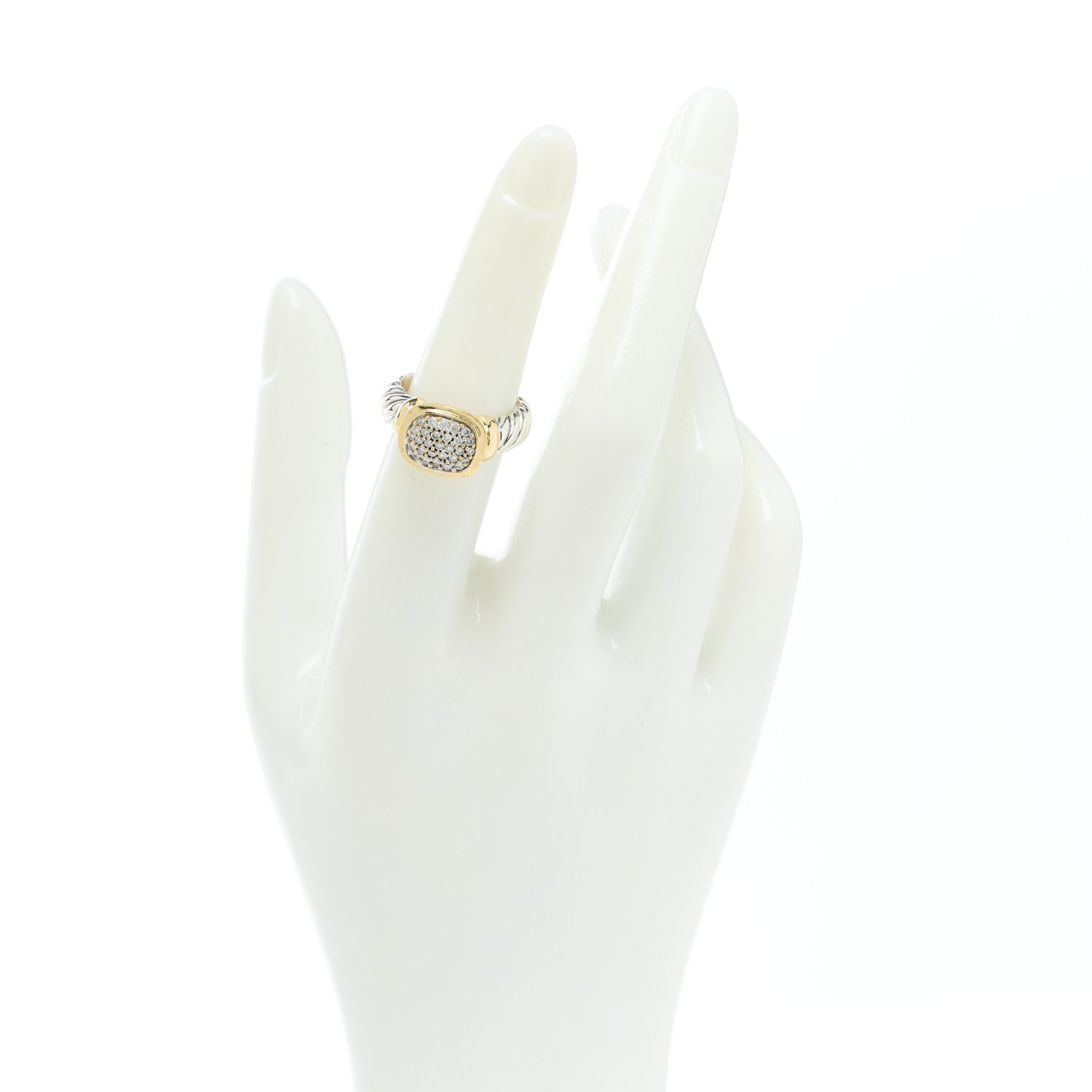 David Yurman Sterling Silver 14K Yellow Gold Diamond 10mm Noblesse Ring 51 5.75 2 of 6