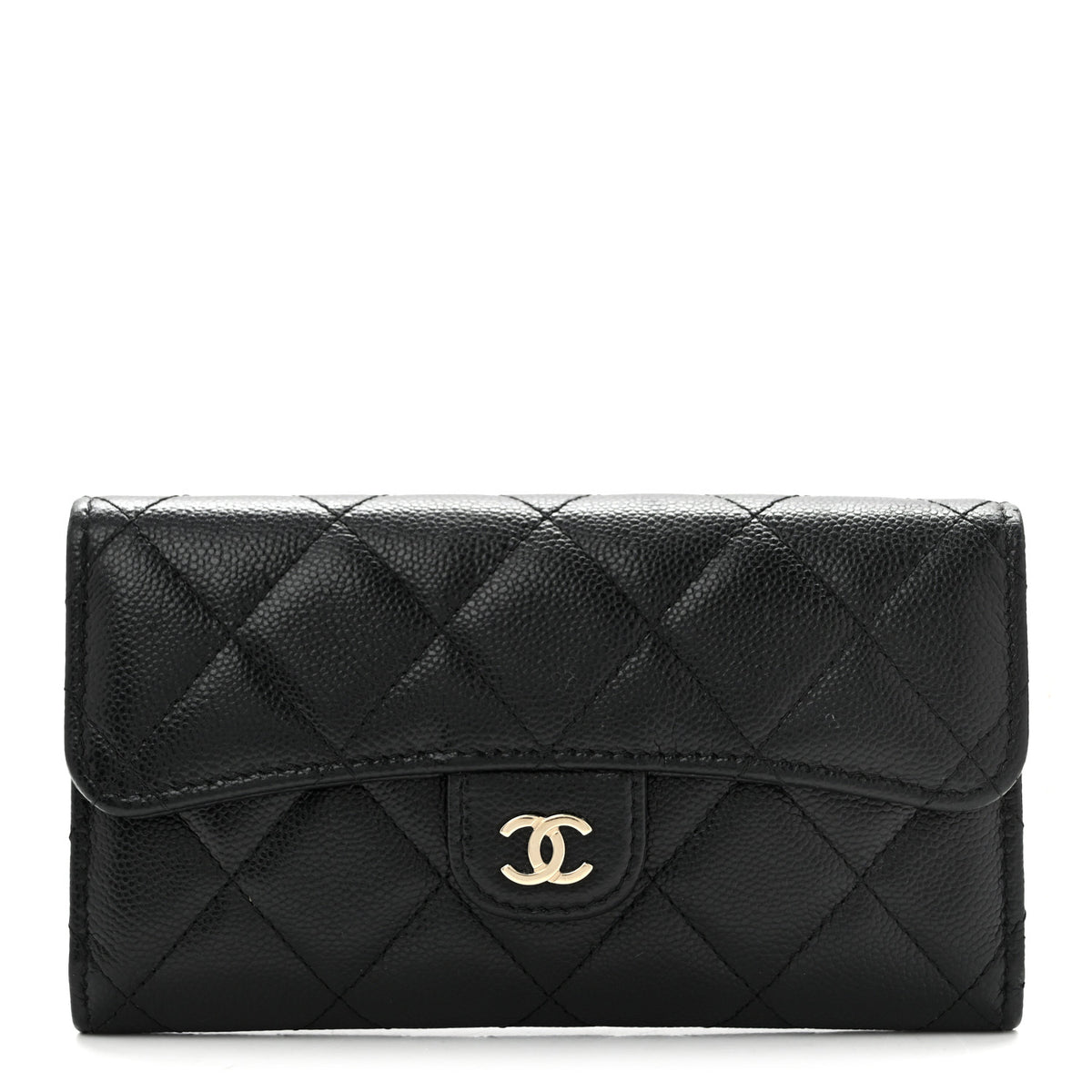 Caviar Quilted Medium Gusset Flap Wallet Black
