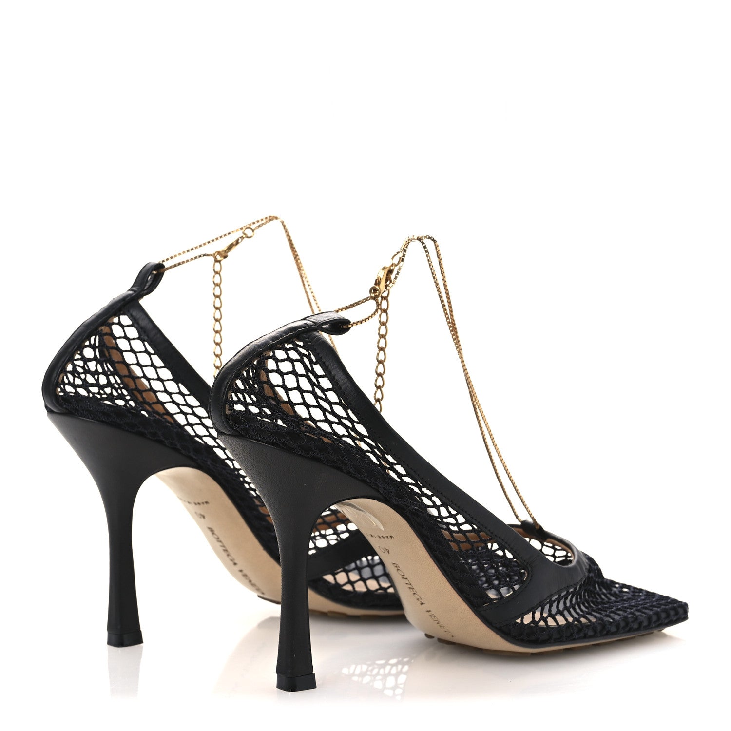 Bottega Veneta Mesh Calfskin Chain Stretch Pumps 40 Black 5 of 11