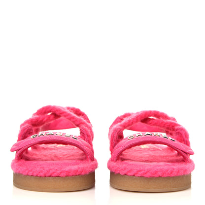 Chanel Cord Lambskin Quilted Logo Sandals 39 Pink 2 of 6
