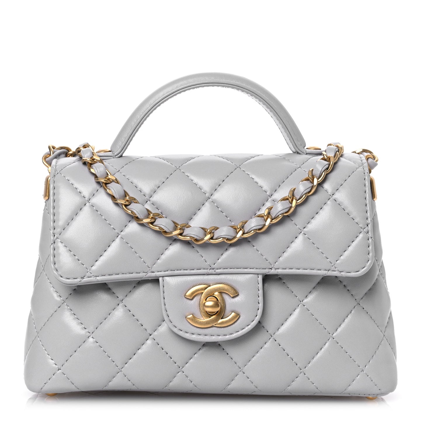 Lambskin Quilted Small Flap Top Handle Bag Grey