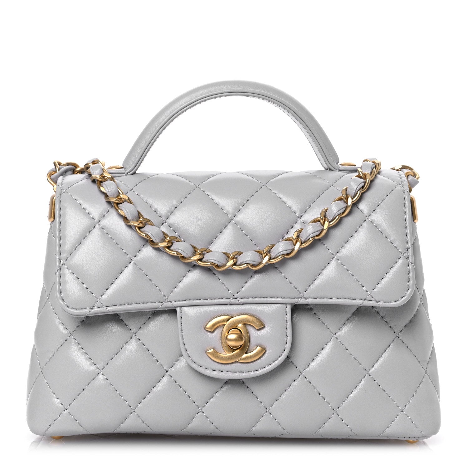Chanel Lambskin Quilted Small Flap Top Handle Bag Grey 1 of 10