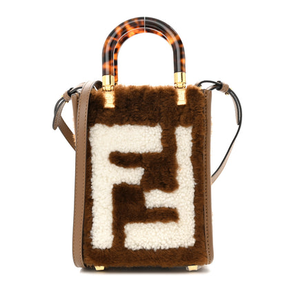 Fendi Shearling Plexiglass FF Mini Fendi Sunshine Shopper Tote Forresta White 1 of 10