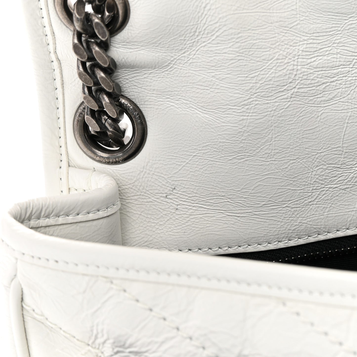 Crinkled Calfskin Matelasse Monogram Medium Niki Chain Satchel Dirty White