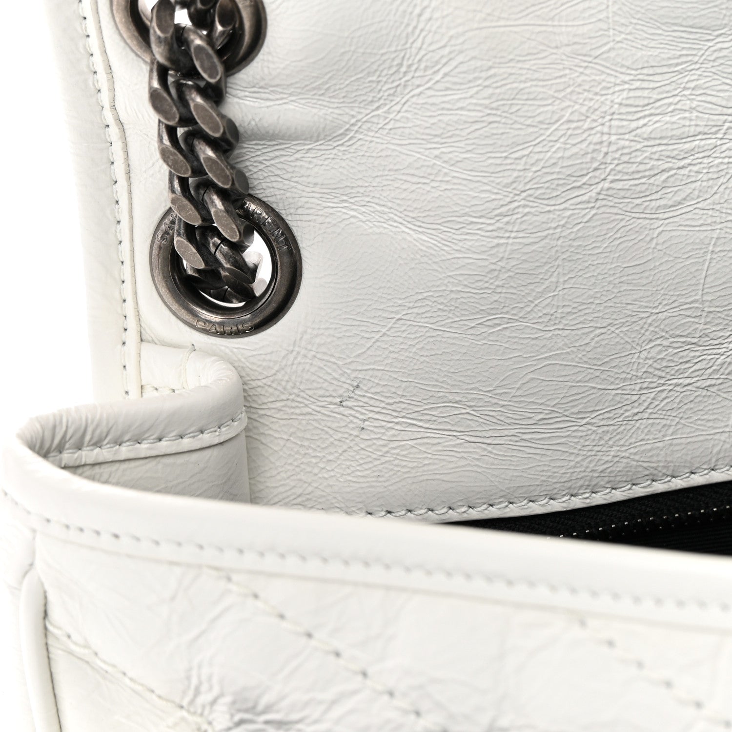 Saint Laurent Crinkled Calfskin Matelasse Monogram Medium Niki Chain Satchel Dirty White 11 of 16