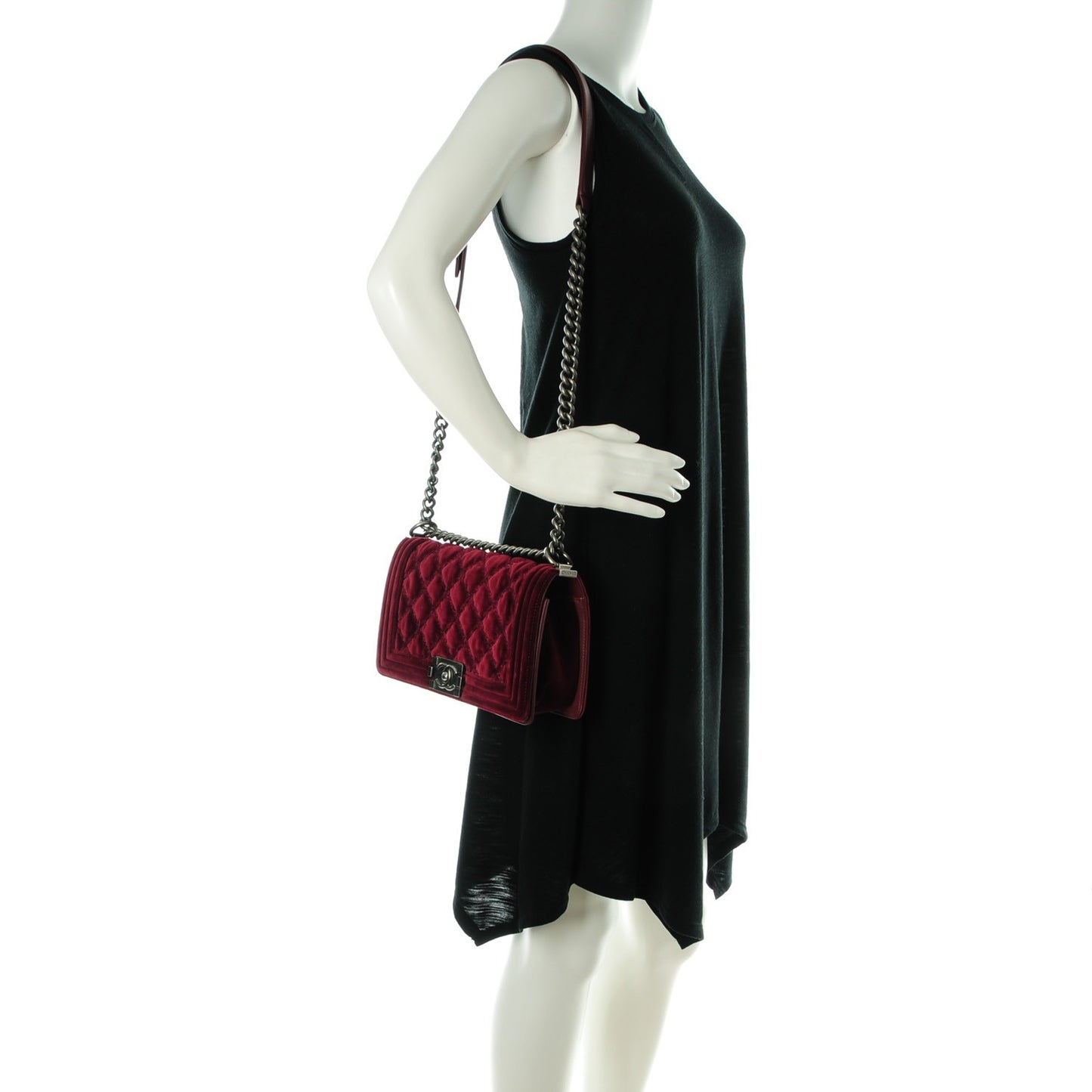 Velvet Quilted Medium Boy Flap Dark Red