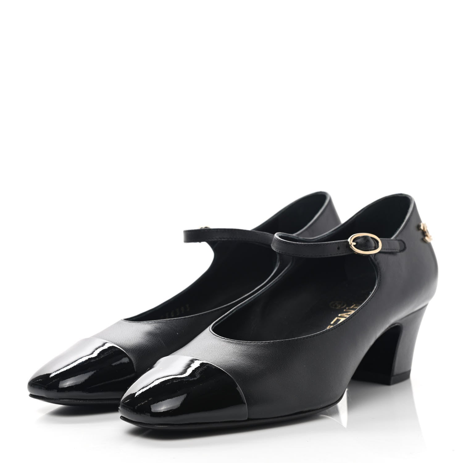 Chanel Patent Lambskin Cap Toe Mary Jane Mid Heel Strap Pumps 36 Black 6 of 20