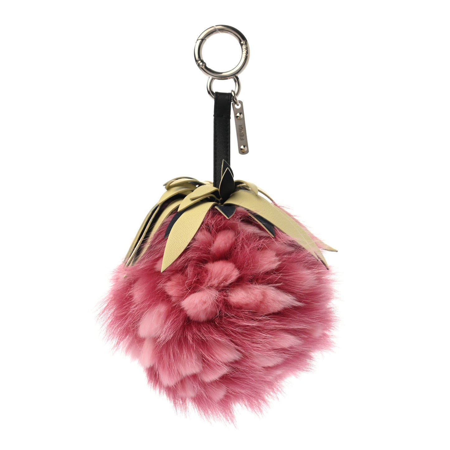 Fox Rabbit Fur Nappa Pineapple Bag Charm Rosa Scuro Banana Multicolor