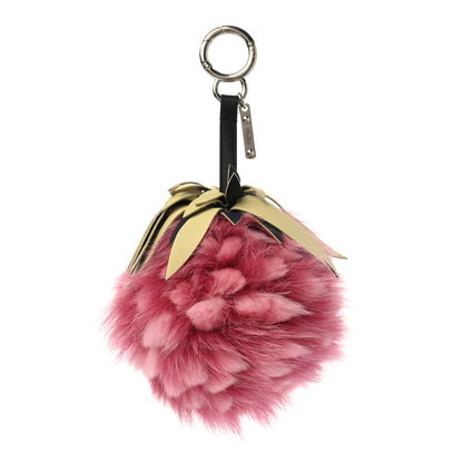 Fendi Fox Rabbit Fur Nappa Pineapple Bag Charm Rosa Scuro Banana Multicolor 1 of 4