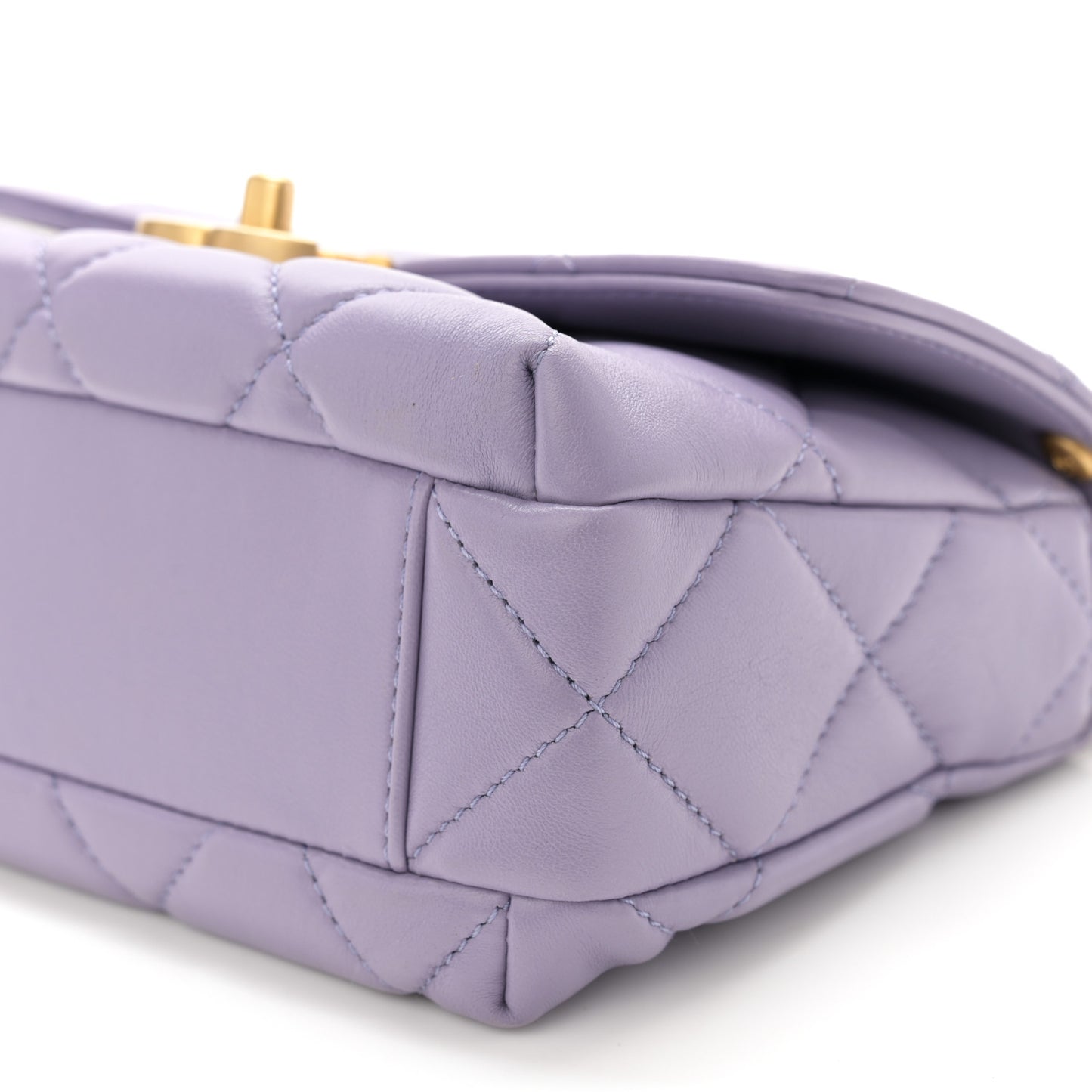 Shiny Lambskin Quilted Mini Pearl Logo Flap Light Purple